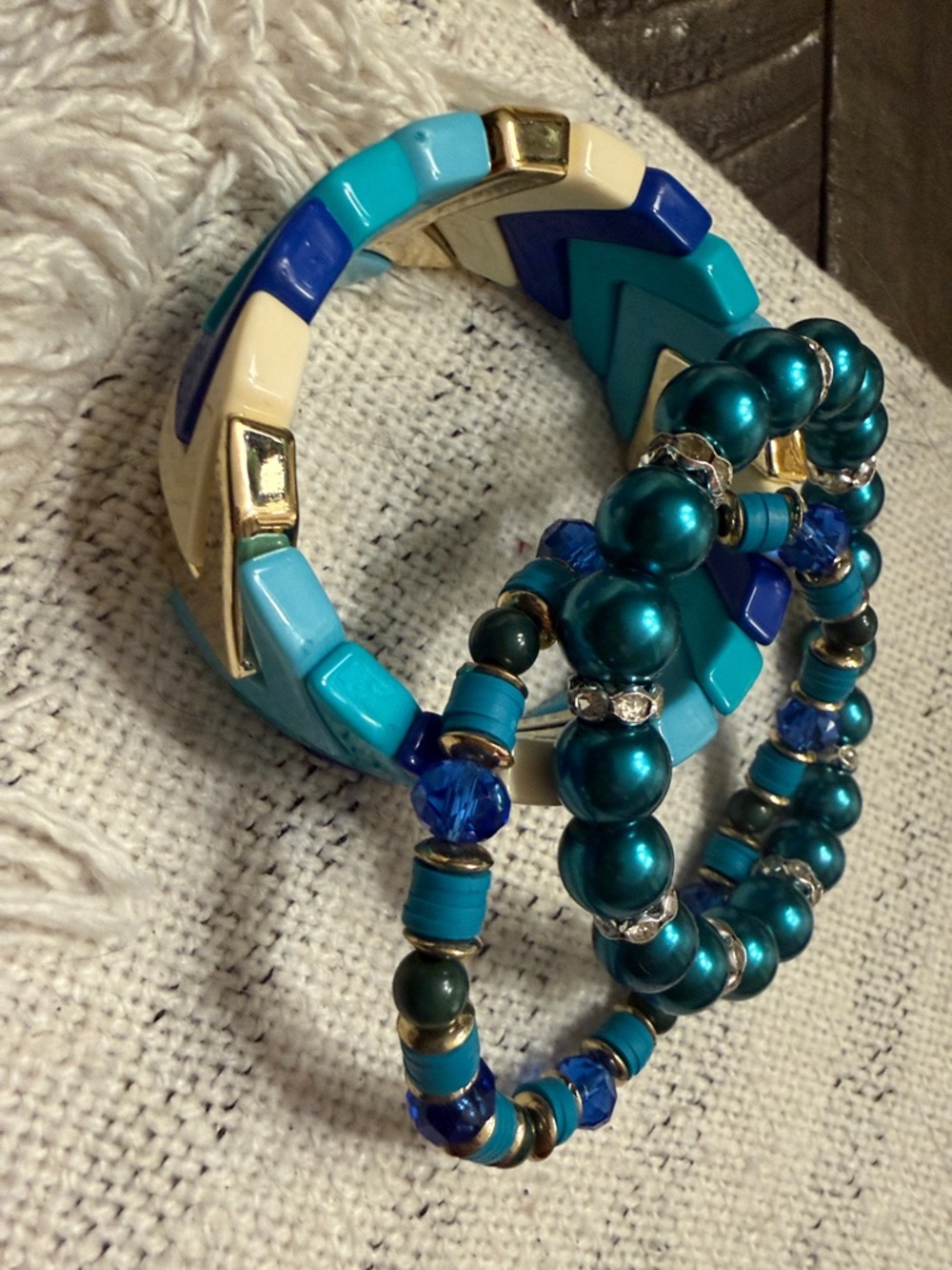 Blue Teal Stretch Bracelet Set - Stylish Women's Jewelry